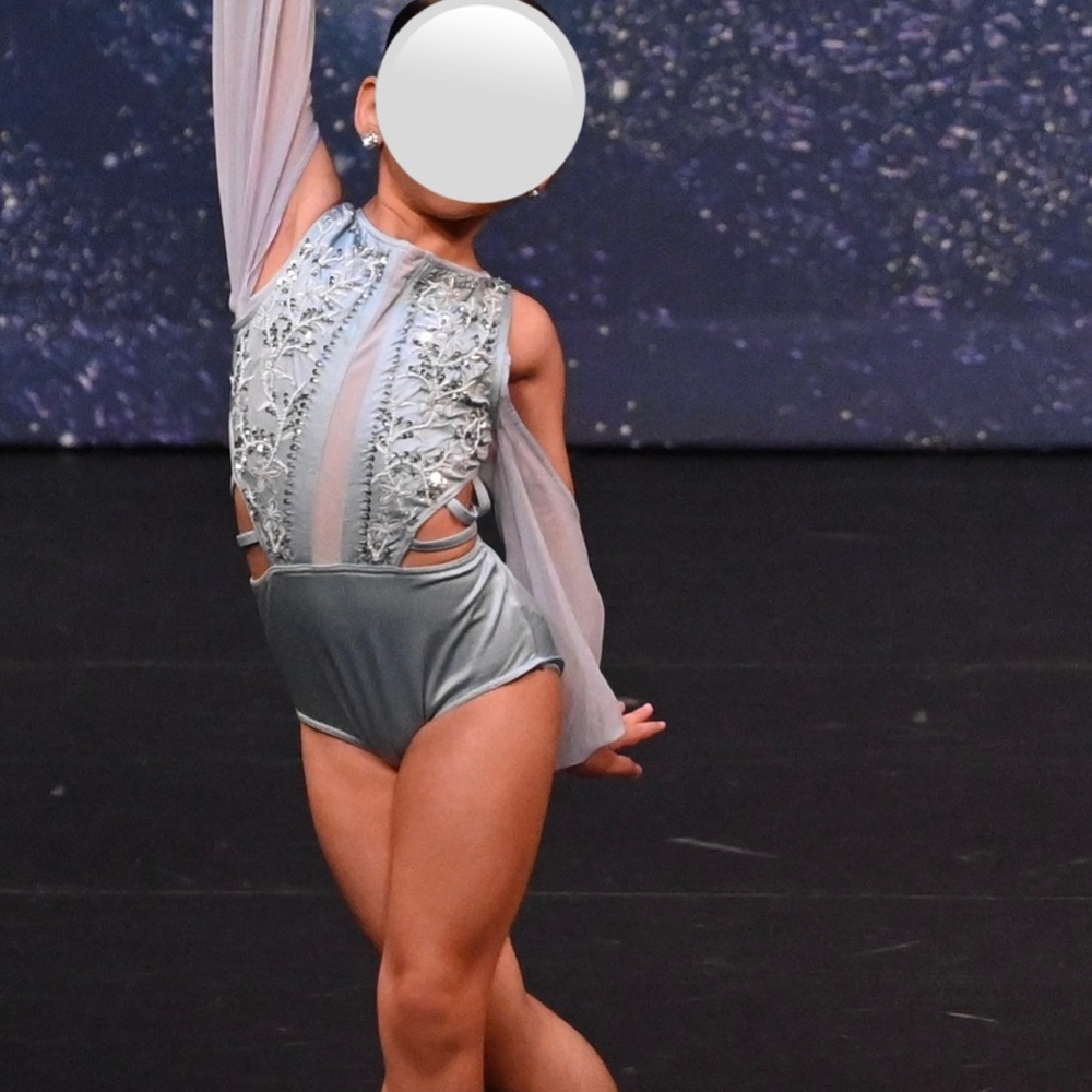 Elegant Kids Dance Costume in Silver and White
